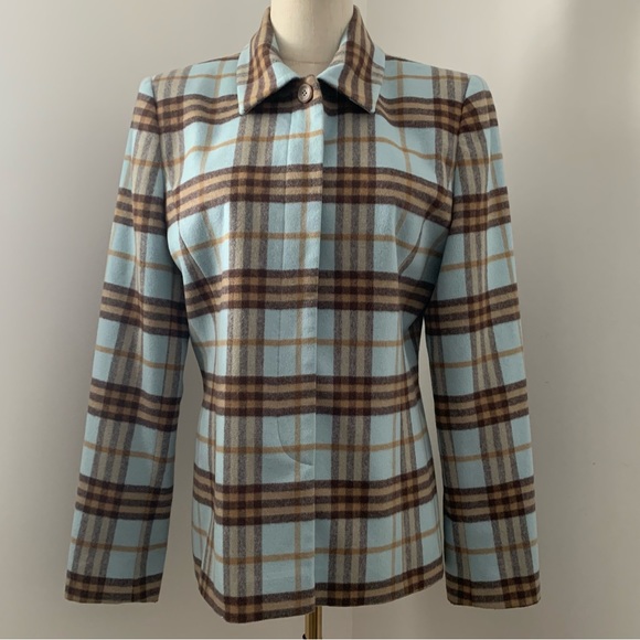 Doncaster Jackets & Blazers - Vintage Doncaster Wool Angora Blend Blue and Brown Plaid Jacket
